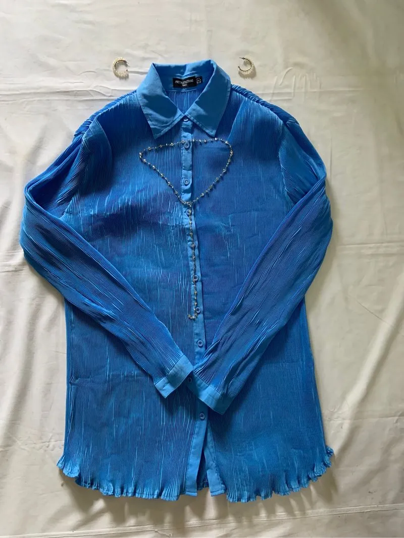 PrettyLittleThing Azure Pleated Shirt photo 1