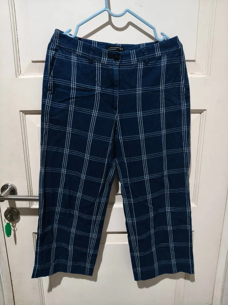Navy Checkered Zara Pants photo 1