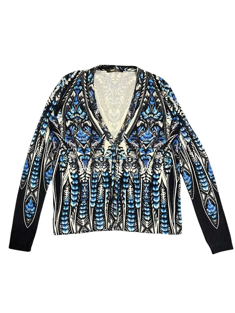 Roberto Cavalli Blue Floral Print Cardigan Luxury photo 1