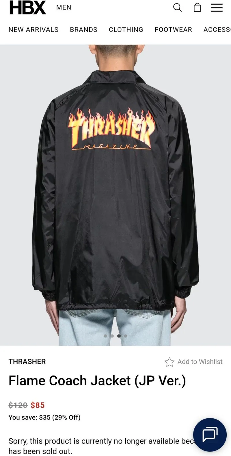 THRASHER FLAME COACH JACKET XL LD 124 P 76  MULUS FULL TAG photo 1