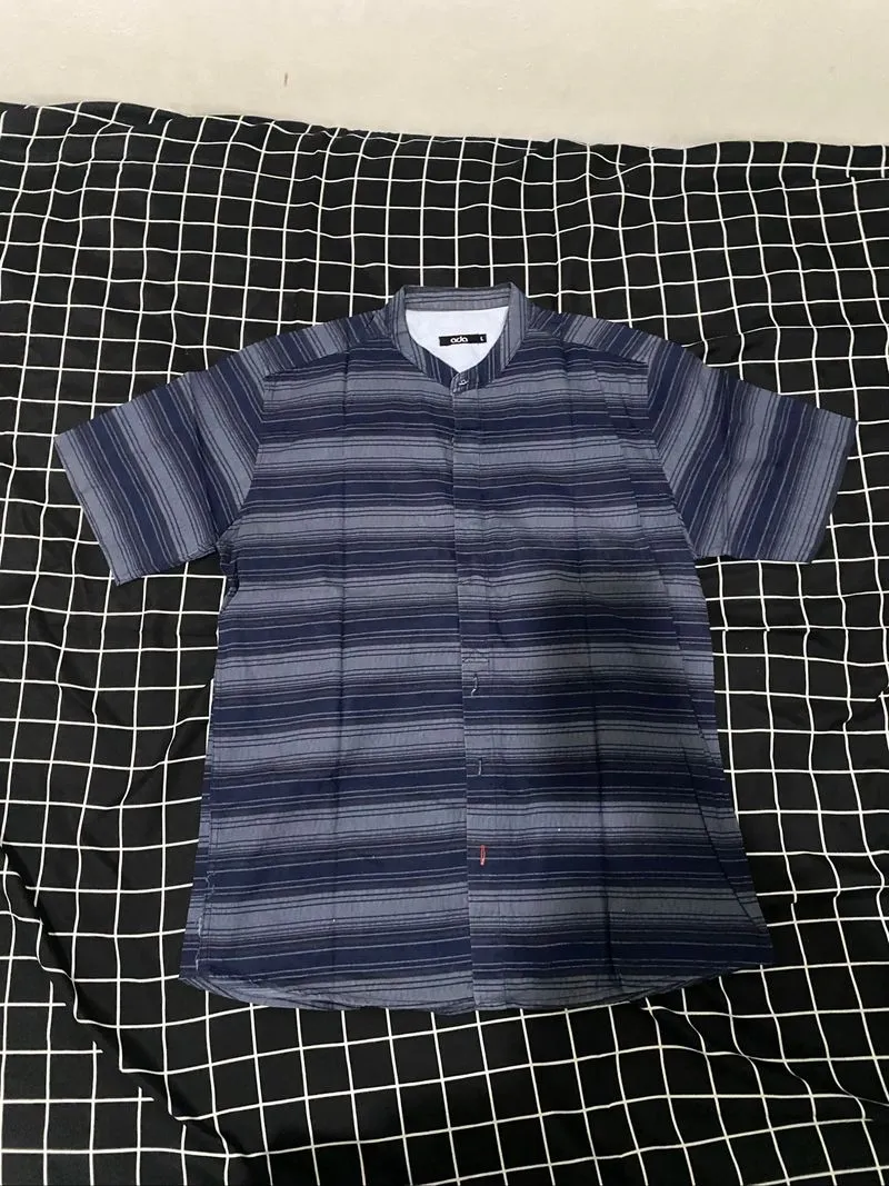 Kemeja Koko Ada Lengan Pendek Motif Garis Biru  photo 1