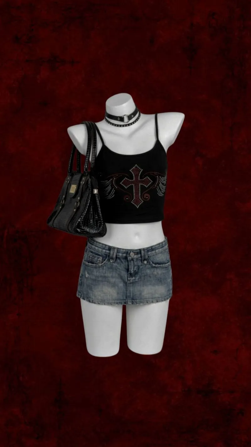 ✟⋆ROMWE Grunge Punk Cross Rhinestone Cami Top⋆✟ photo 1