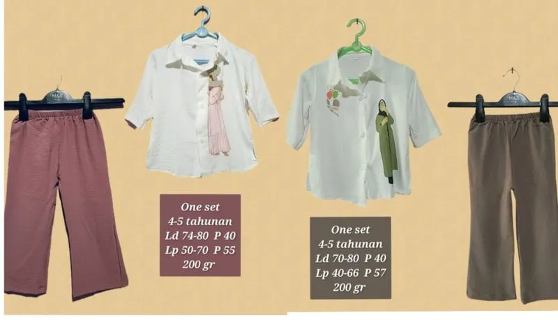 New one set blouse putih & celana crincle anak perempuan 4-5 photo 1