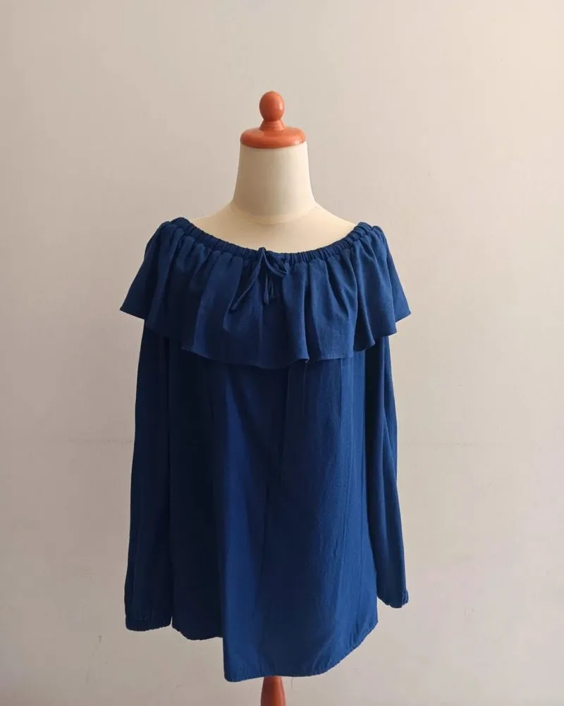 Baju Biru Blouse Panjang Bow-Ribbon | ELLE photo 1