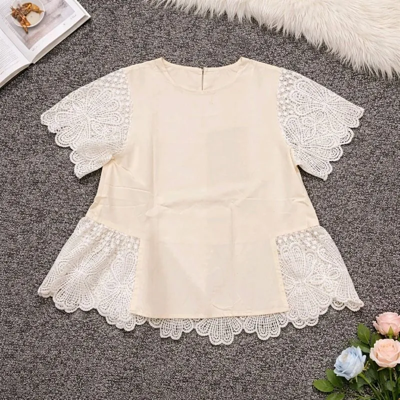 PRELOVED CREAM LACE TOP ONE SIZE  photo 1