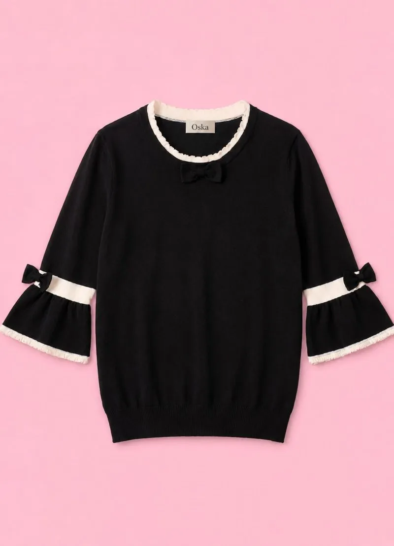 Oska Black Knit Bow Bell Sleeves photo 1