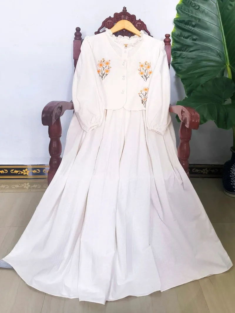 SERA EMBROIDERY DRESS LD 104 | GAMIS PUTIH LINEN VEST BORDIR photo 1