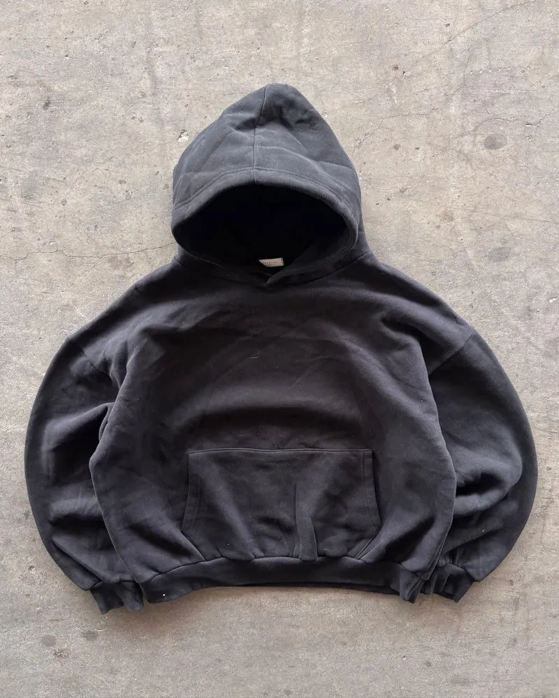2000s Heavyweight Blank Black Boxy Hoodie  photo 1