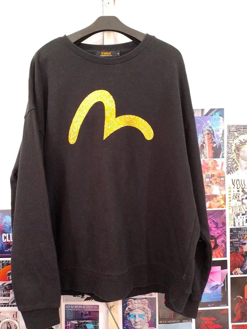 Evisu Streetwear Casual Sweater Pria gold black photo 1