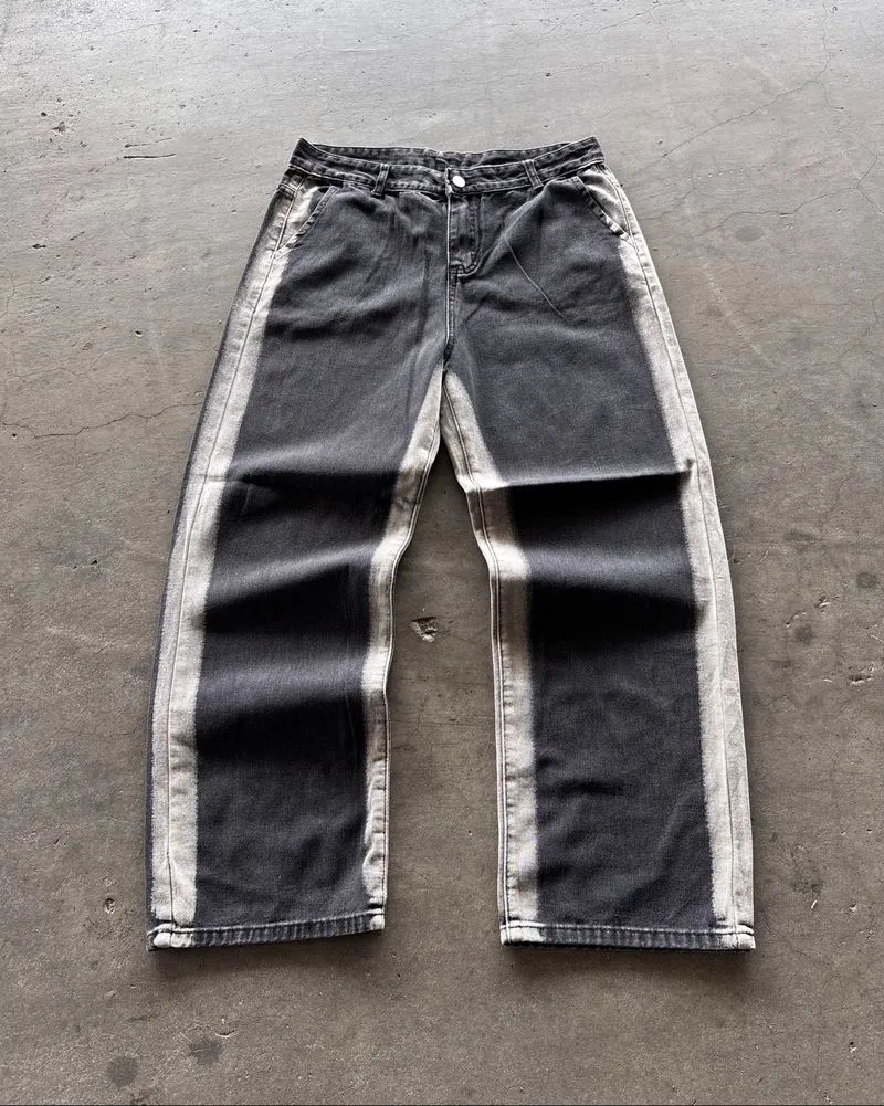 2000s Faded Black Baggy Jeans List White  photo 1