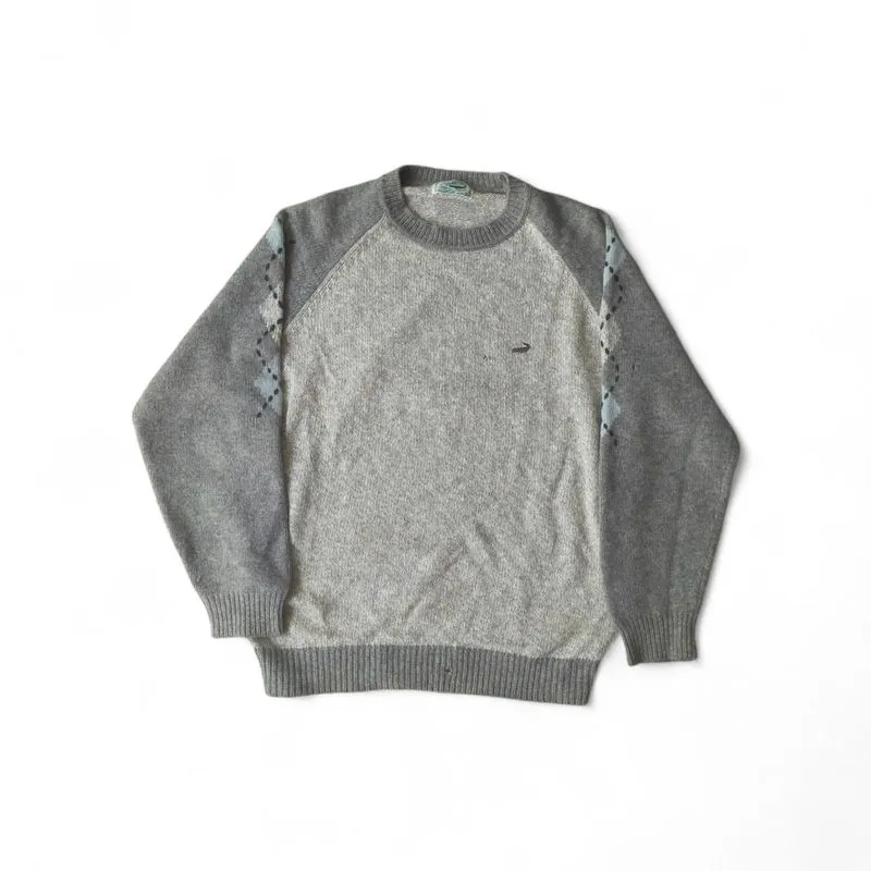 Vintage Crocodile Knit Pullover Sweater Grey Argyle Sleeve photo 1