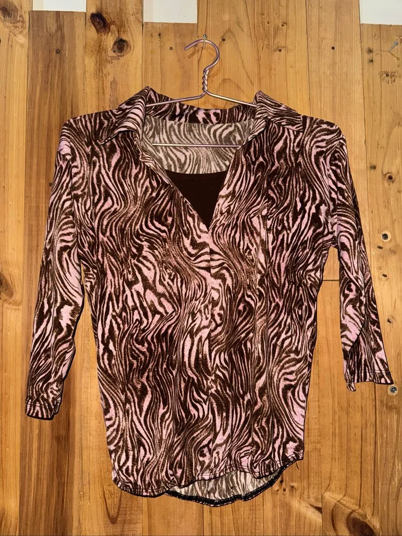 Blouse Wanita Motif Zebra Pink Coklat – Atasan Casual Fashio photo 1