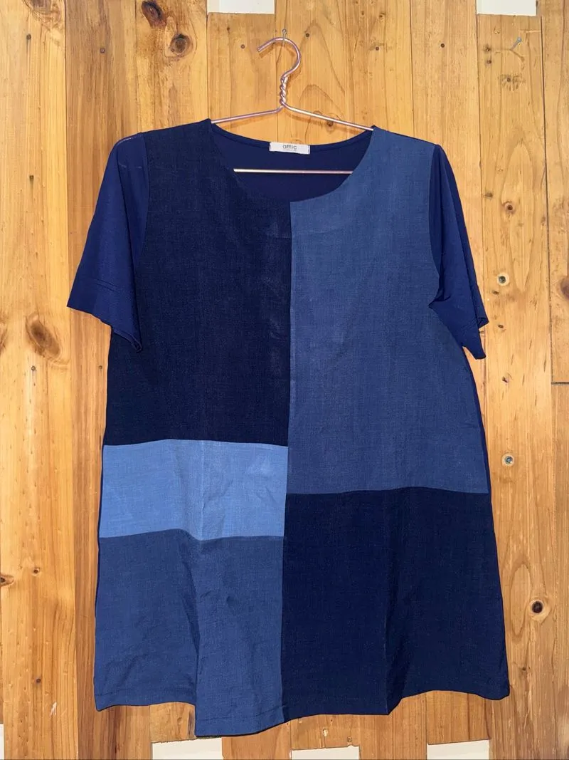 Tunik Wanita Navy Kombinasi Biru – Atasan Casual Lengan Pend photo 1