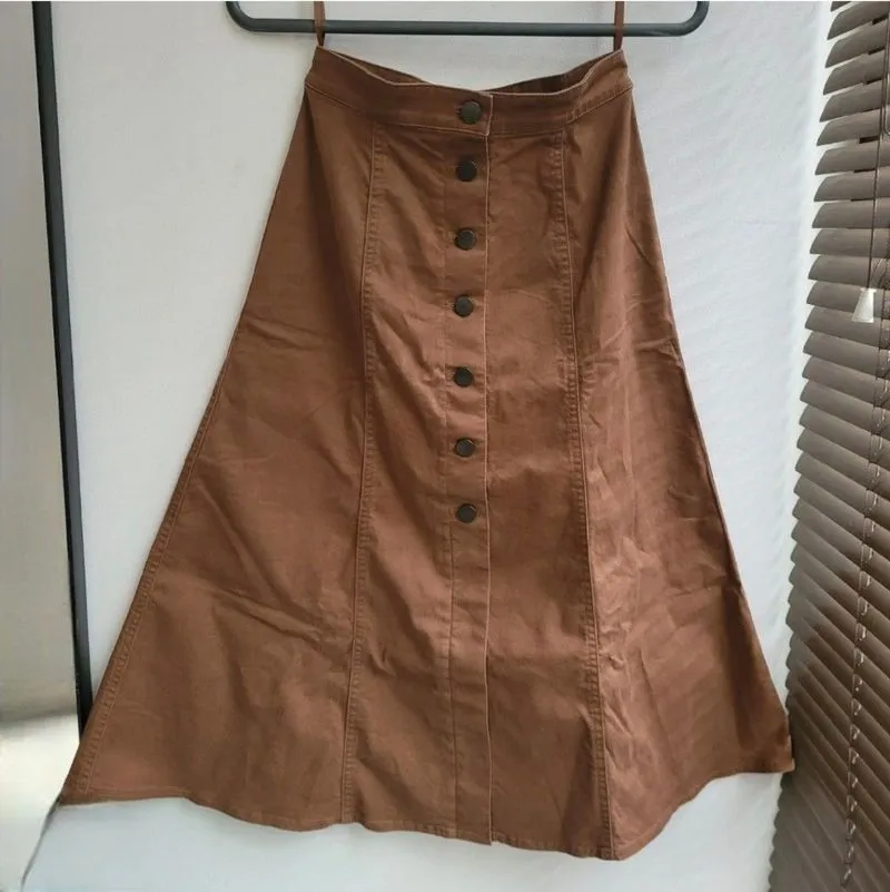Chino Button Long Skirt High Waisted Brown photo 1