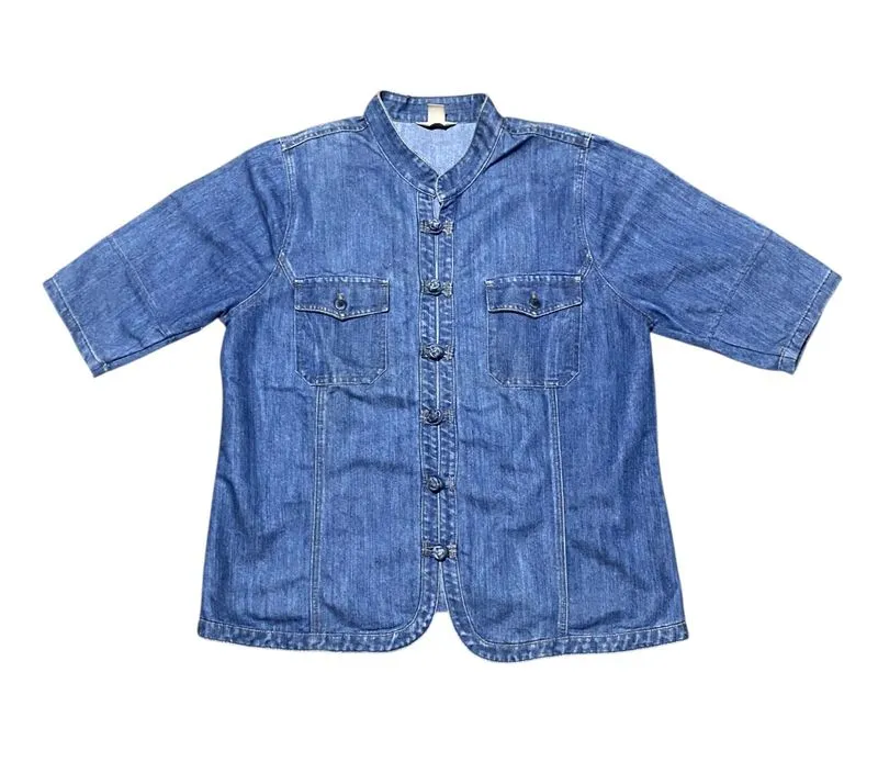 Cj banks cheongsam denim chinese shirt unisex photo 1
