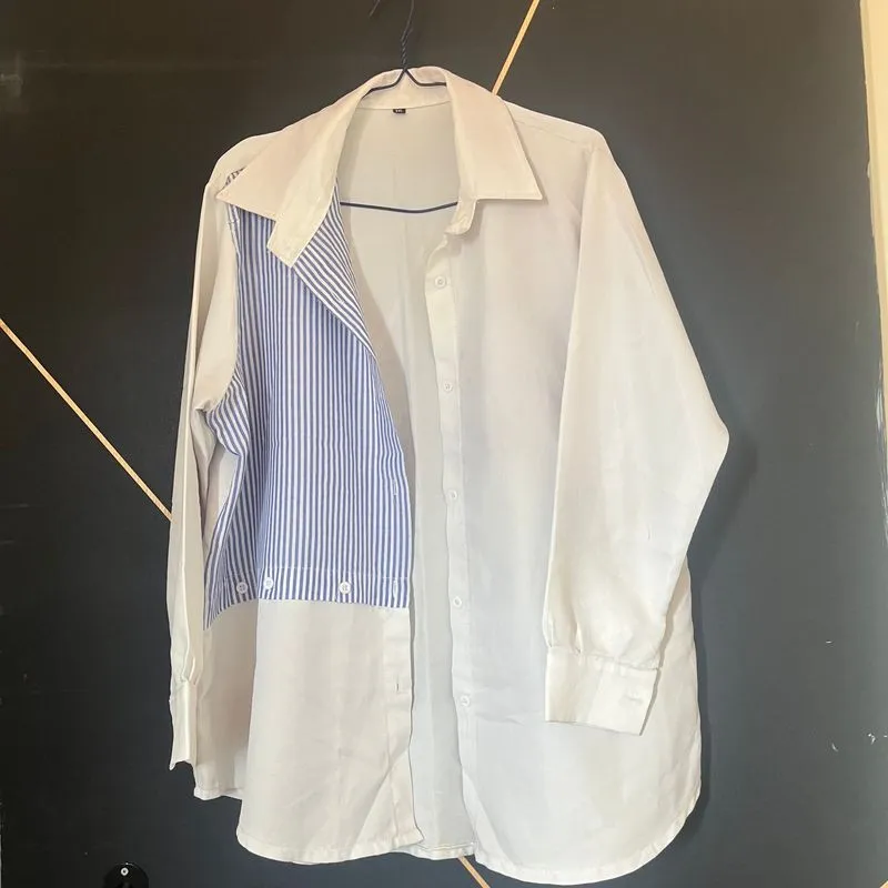 kemeja putih motif salur biru ukuran XXL photo 1