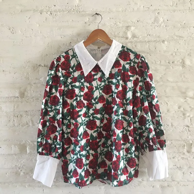 Minimalist Casual Blouse Wanita green red photo 1