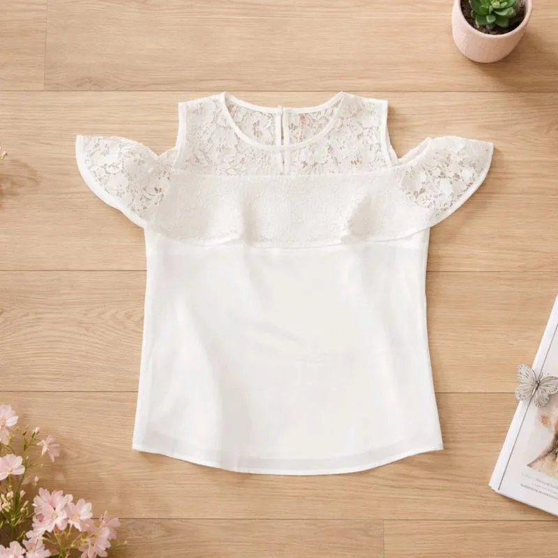 EYESCREAM WHITE LACE SABRINA TOP SIZE M / NEW NO TAG photo 1