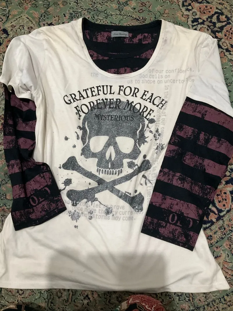 Y2K Vintage Skull T-Shirt Louis Chavlon Layered Style Punk photo 1