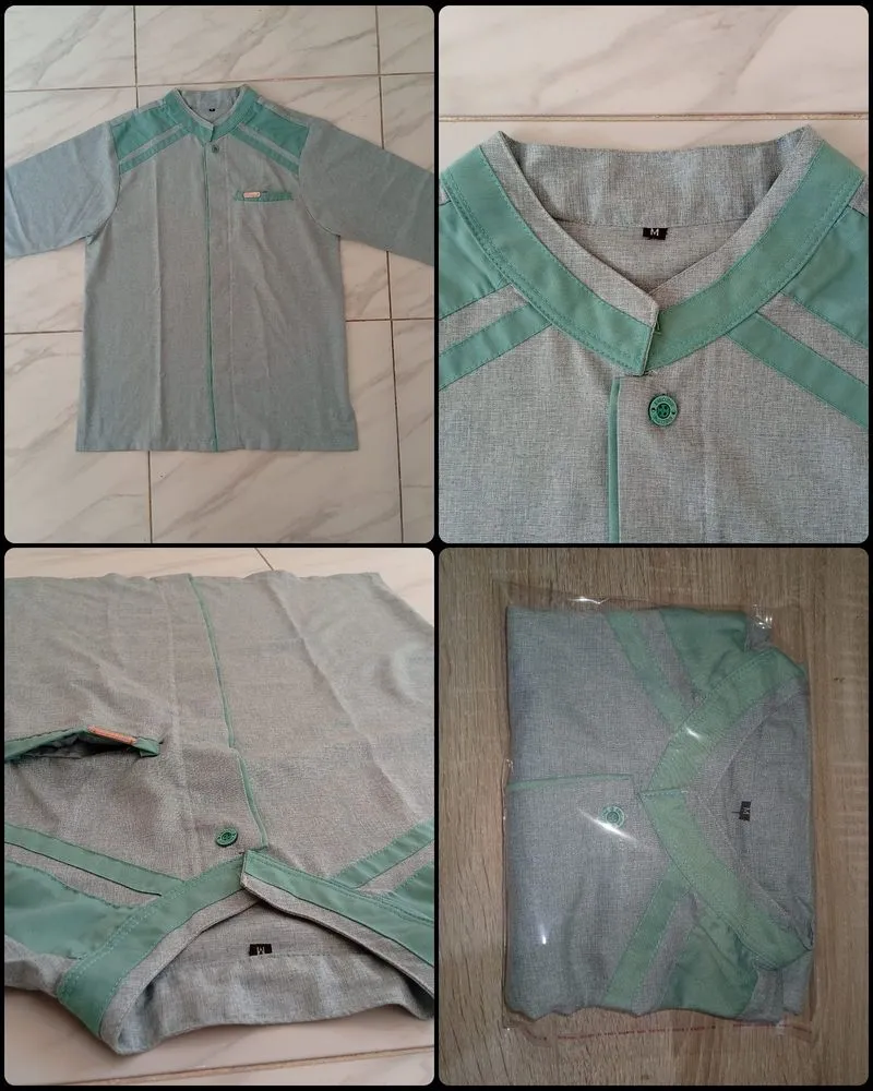 Baju Koko Muslim Pria | Warna Hijau Mint Abu abu – Size M photo 1
