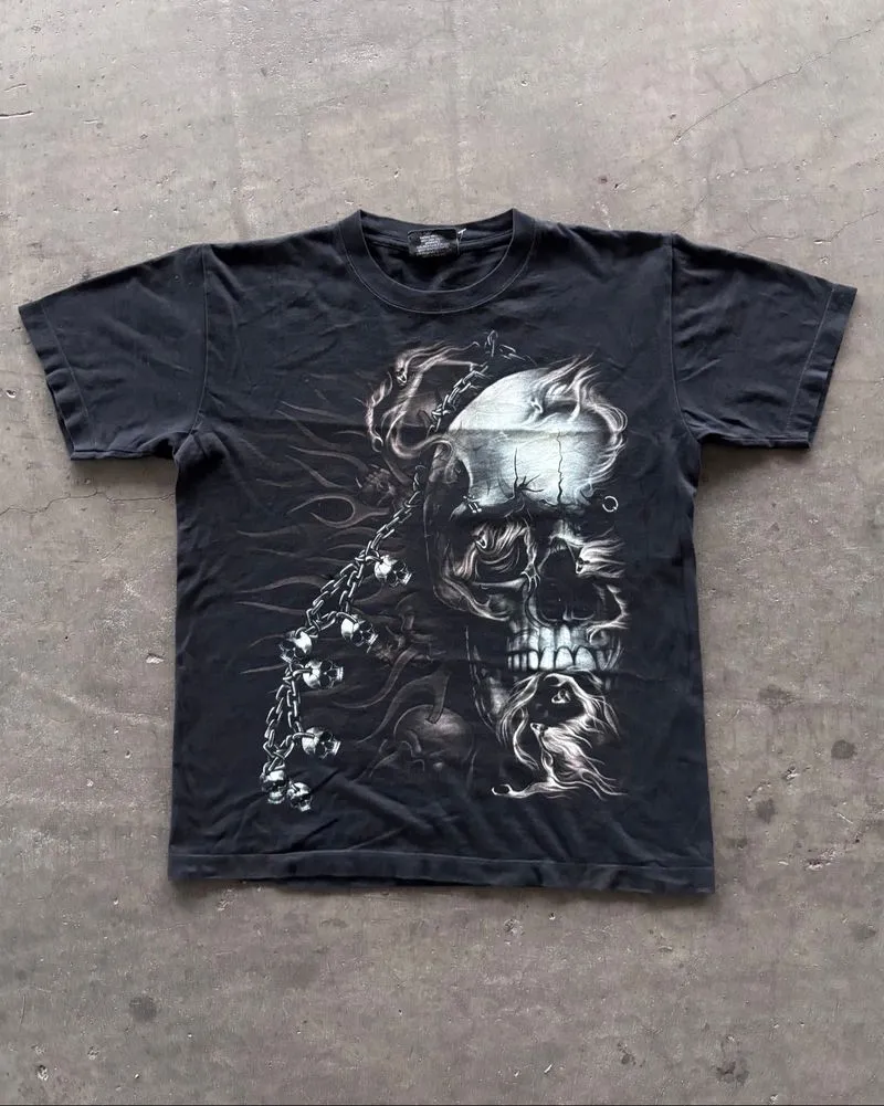 Vintage Skull Full Print Black Tee photo 1
