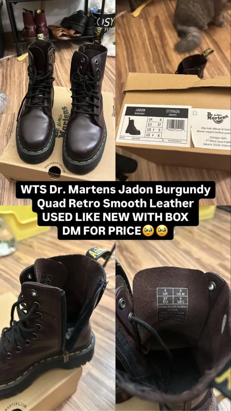 Sepatu Dr. Martens Jadon Burgundy Quad Retro Smooth Leather  photo 1