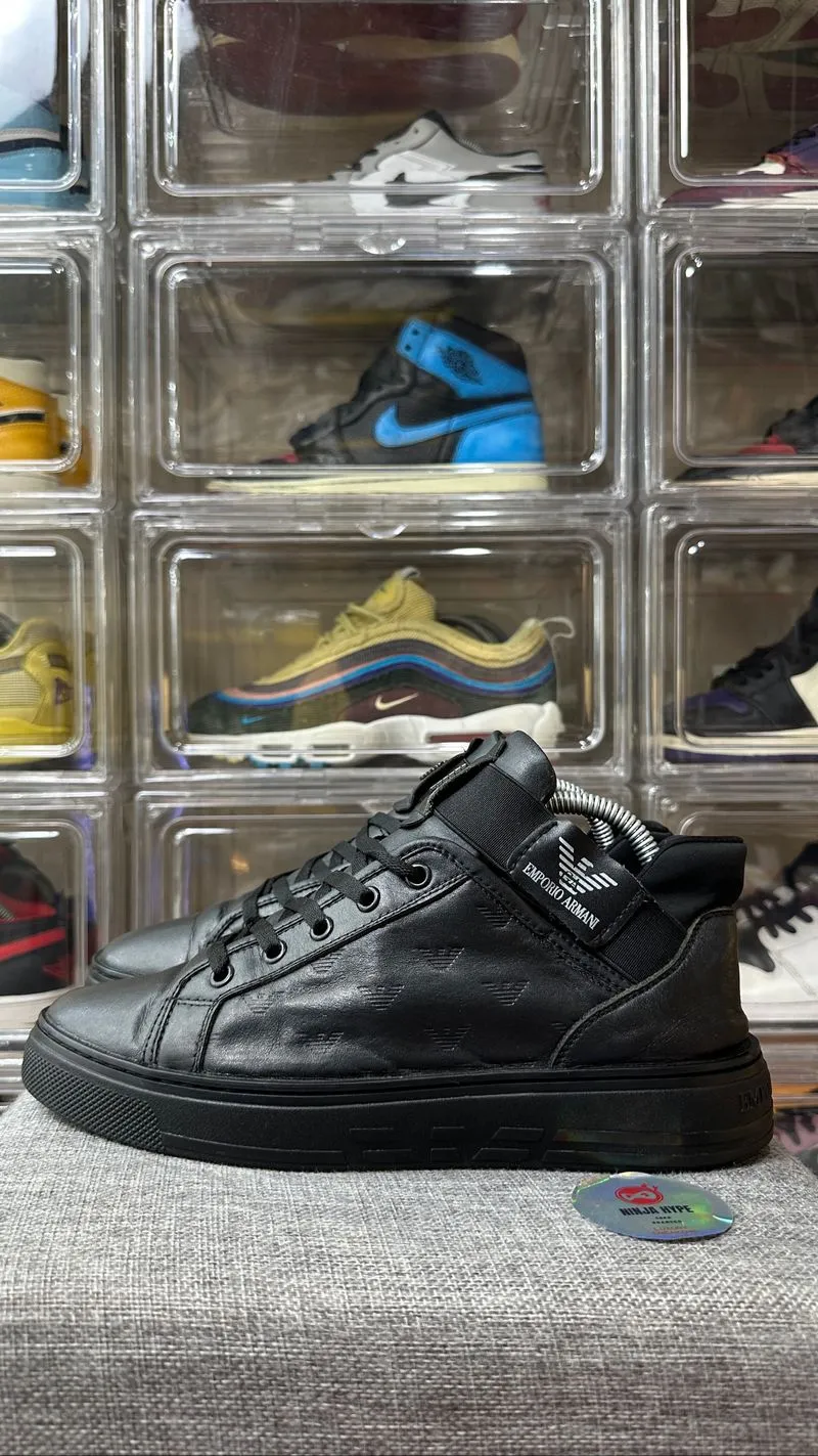 EMPORIO ARMANI LOGO LACE UP LOW TOP SNEAKERS BLACK , EMPORIO photo 1