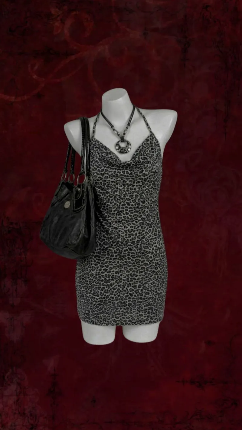 .°𖦹｡Grey Leopard Y2k Helter Backless Tops/Mini Dress｡𖦹°‧ photo 1
