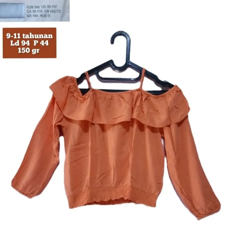 Blouse sabrina orange anak perempuan 9-11 tahunan  photo 1