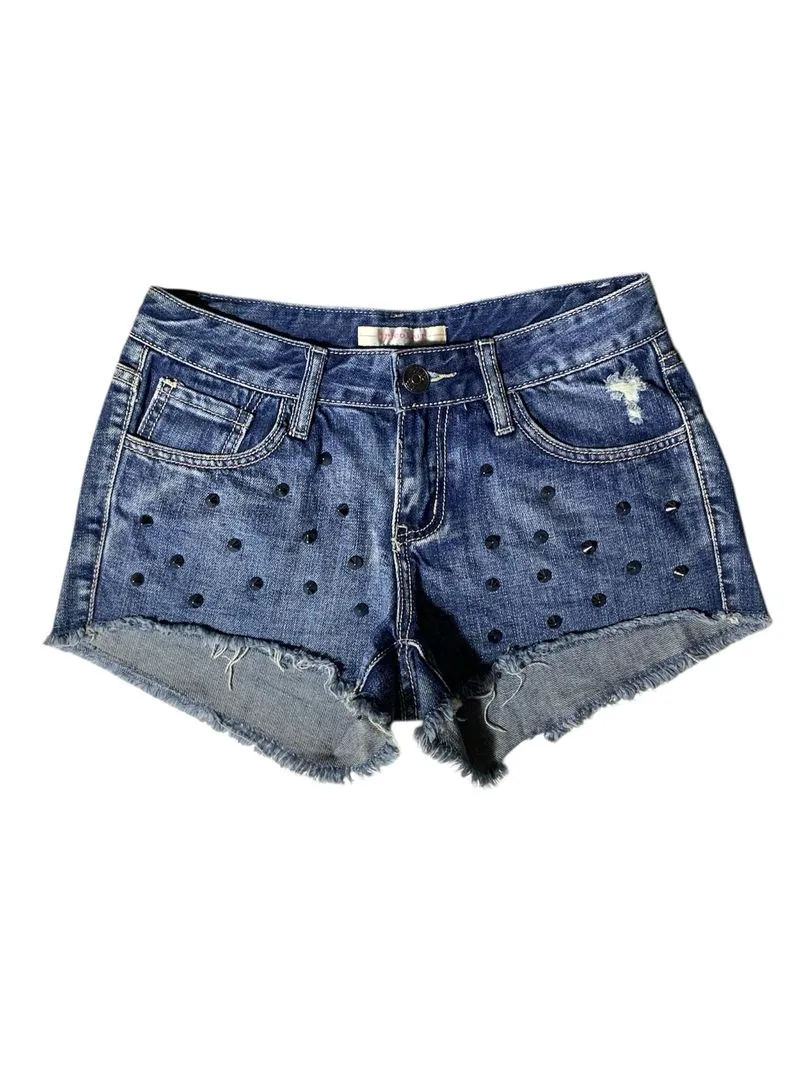 Tribe tricolour studded spike denim shorts  photo 1