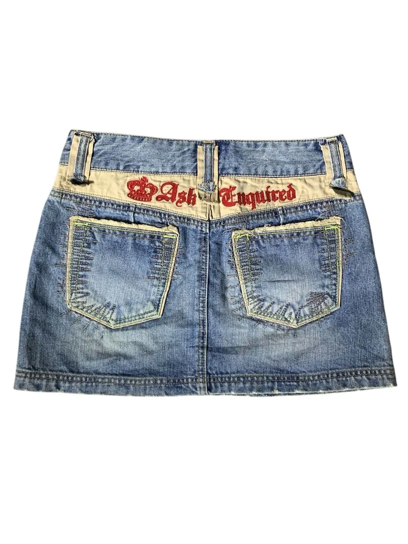 Ask embroidery big logo distressed denim skirt  photo 1