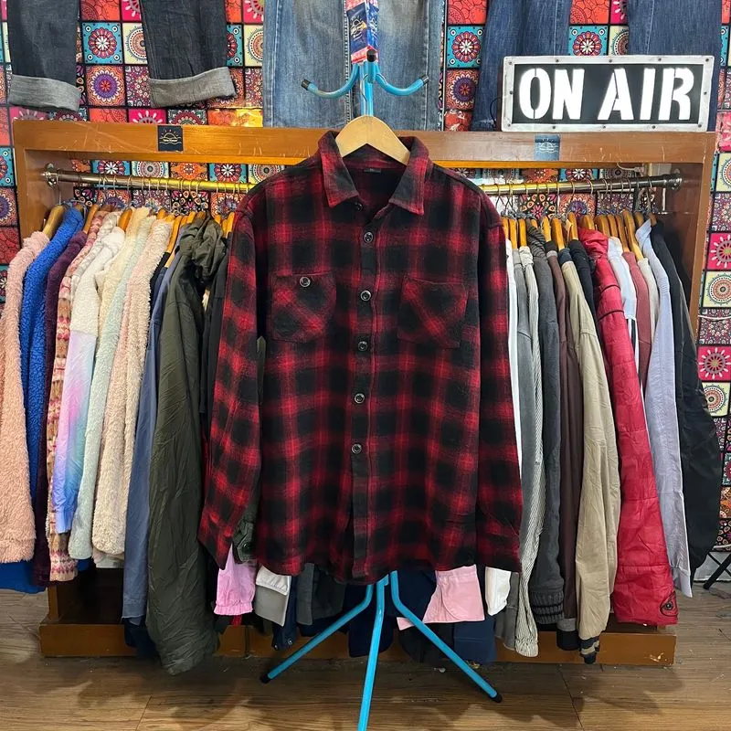 Veterano Plaid Tartan Wool Flannel Shirt Red Black photo 1