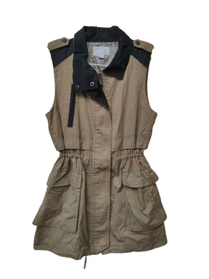 Taupe vest combi black zip twill woman cargo  photo 1