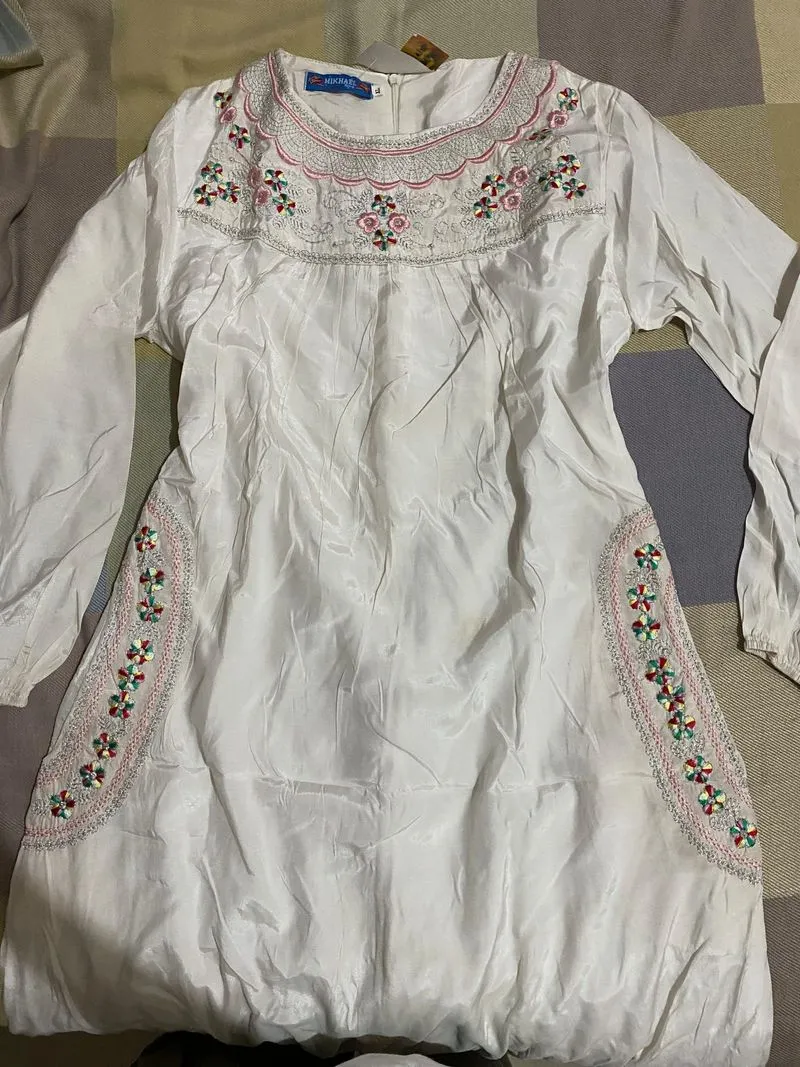 Cute dress white pink bordir photo 1