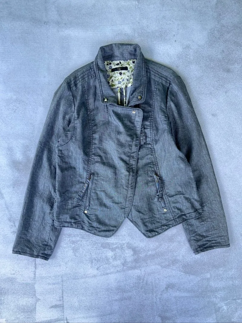 Vintage Y2K PAT Denim Asymmetric Zip Up Biker Style Jacket photo 1