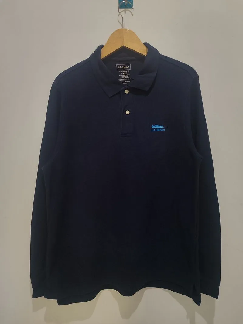 Poloshirt Long sleeve LL. Bean Navy size L fit Ld 120 P 68 photo 1
