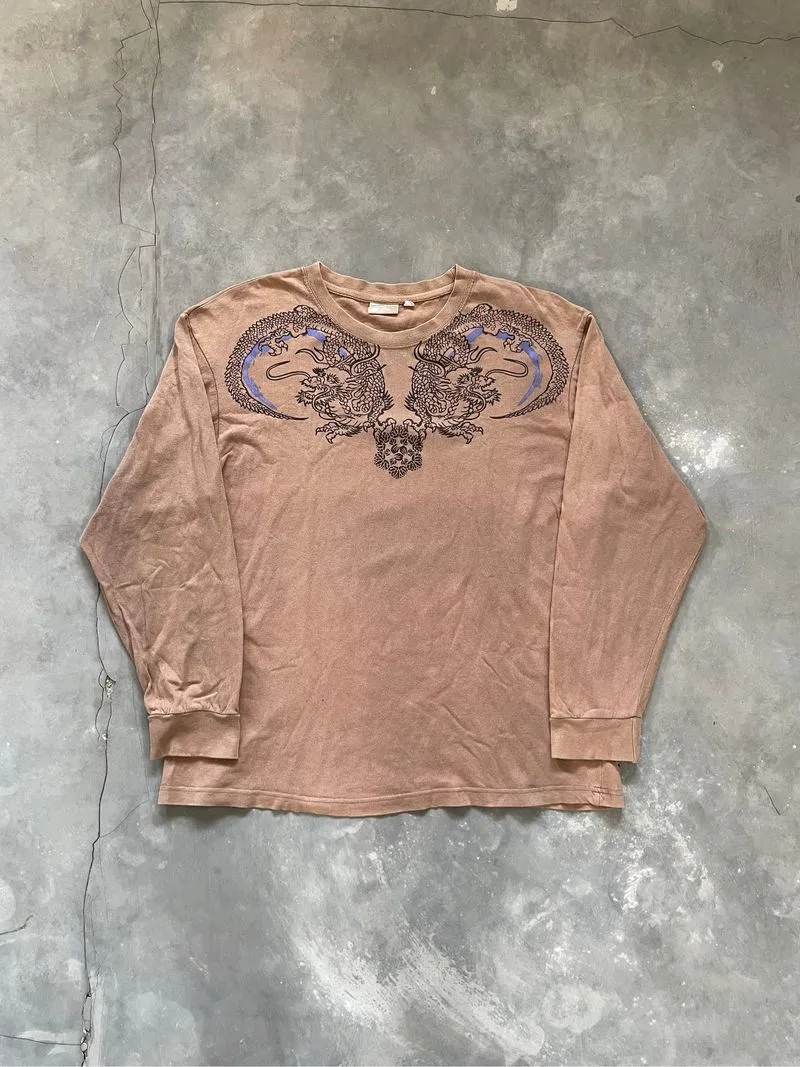 Y2k Dragon Sukajan Rapid Fire Brown Long Sleeve photo 1