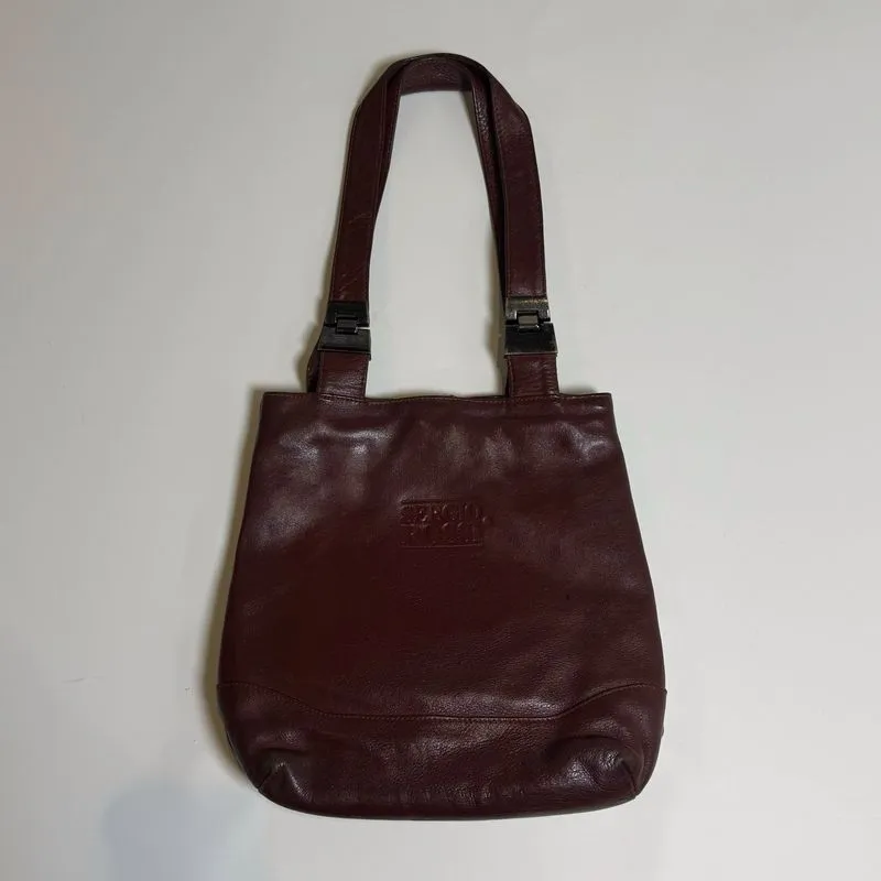 Sergio Rossi Vintage Maroon Real Leather Bucket Shoulder Bag photo 1