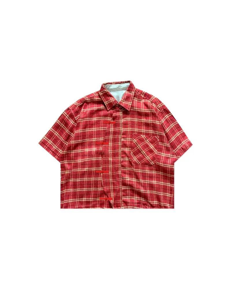 Boxy Cheongsam Shirt - Maroon Square pattern Reworked by MoM photo 1