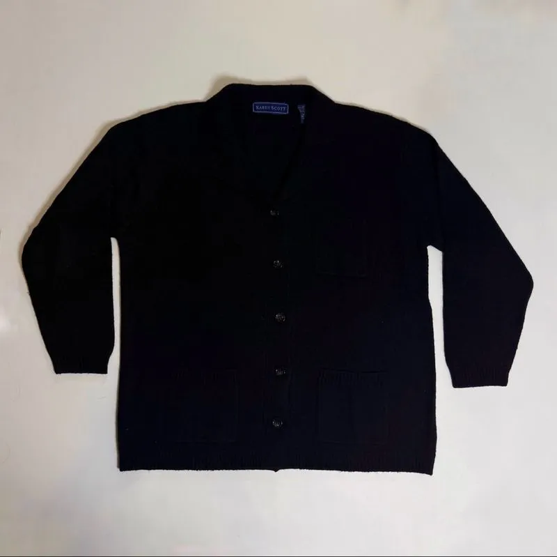 Karen Scott Vintage Grandma Oversize Black Button Cardigan photo 1