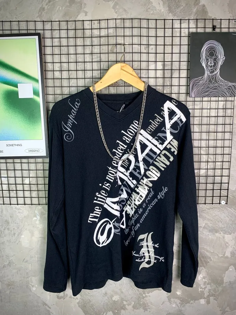 Y2K Impala Grunge Graphic Poem LongSleeve Thermal V Neck photo 1
