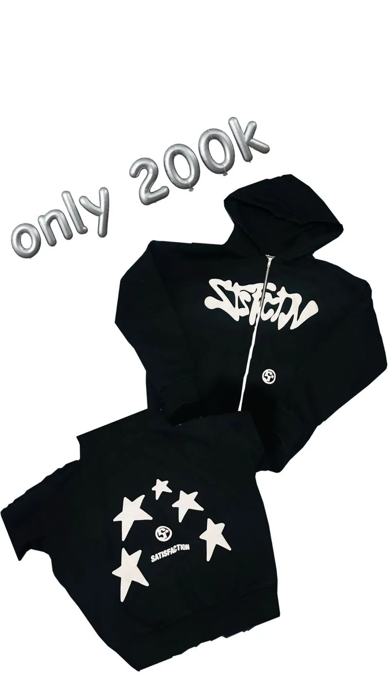 Satisfaction Hoodie Zipper Boxy 375GSM Starsy Puff Black  photo 1