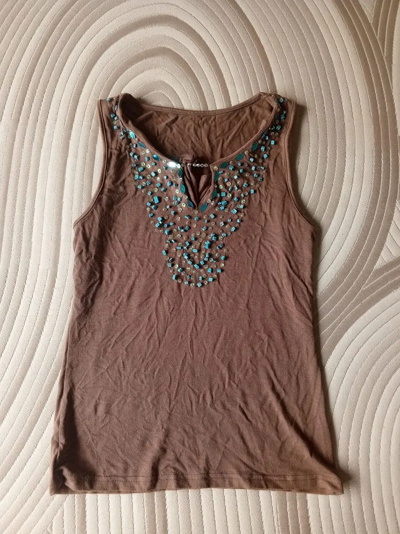 Brown Boho Beaded Tank Top  photo 1
