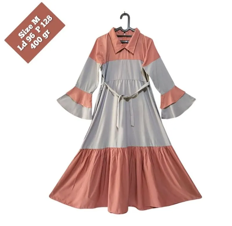 Gamis katun 2 tone abu dan pink peach size M  photo 1