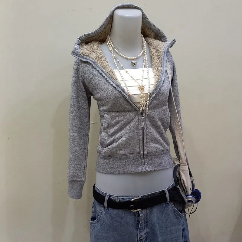 uniqlo grey zip fur hoodie photo 1