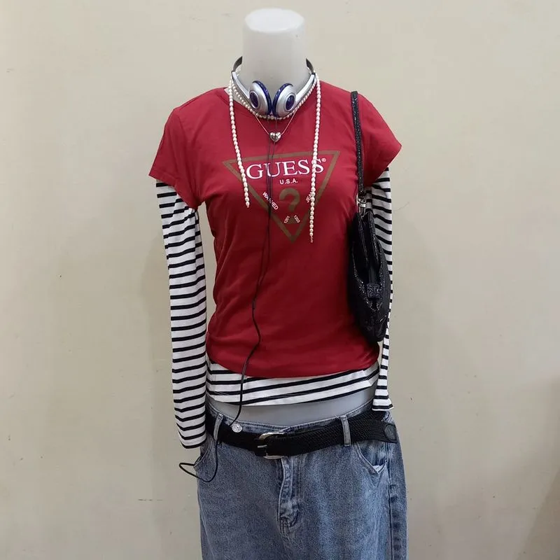 guess red tee with azul by moussy stripped vintage tee shirt photo 1