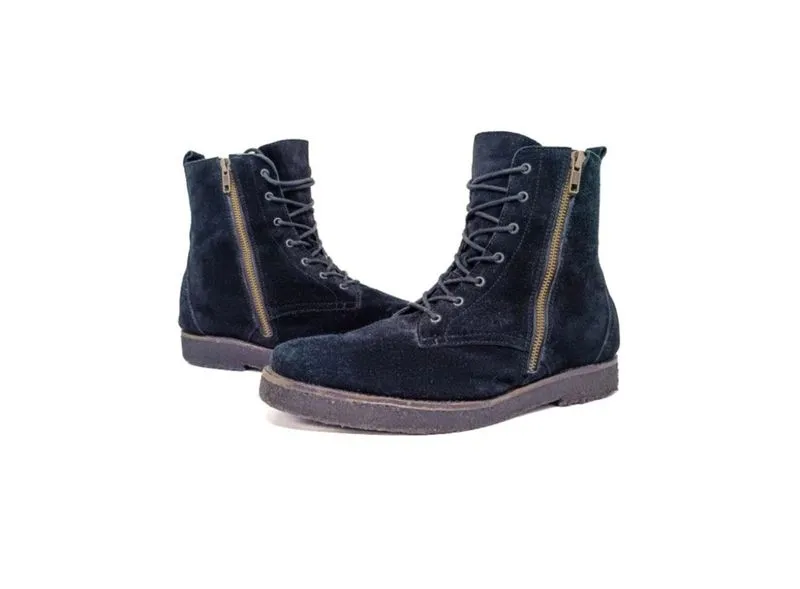 ACUSTOM black velvet combat boots with side zipper photo 1