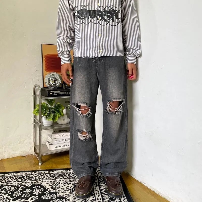 Distressed jeans black faded baggy Emo photo 1