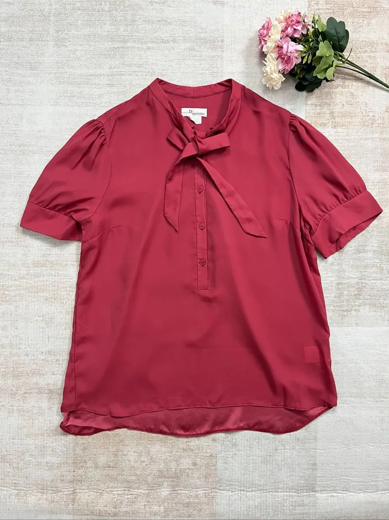 Dior Uniforms Maroon Pussy Bow Blouse Puff Sleeve Elegant  photo 1