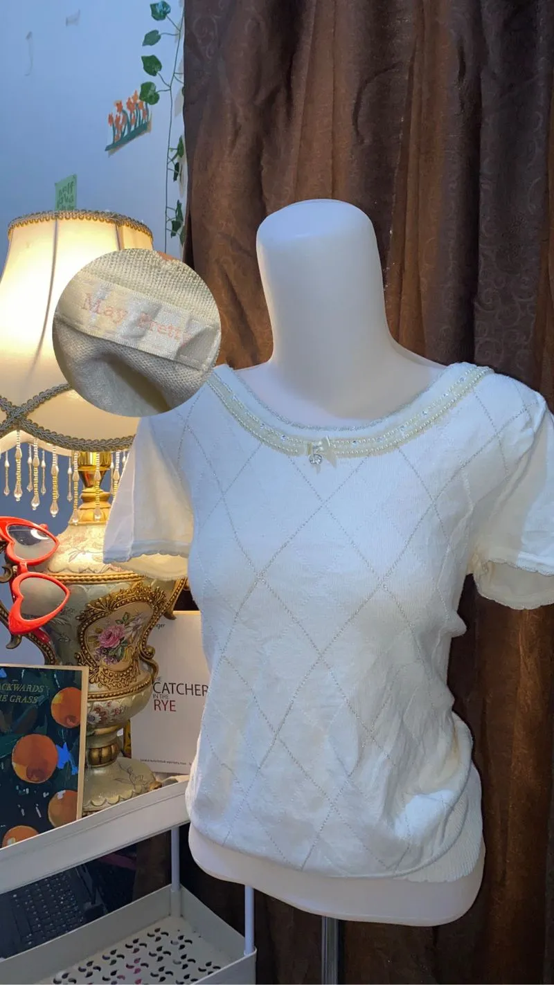 ⋆. 𐙚 ˚ Pearl White Coquette Knit Top  by May Pretty photo 1